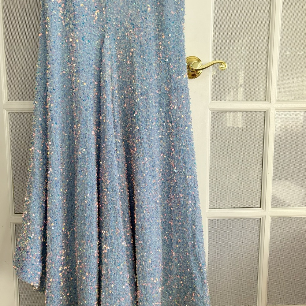 Sherri Hill One Shoulder light blue Sequin Long Sz 8 Prom Pageant Dress - Picture 3 of 8
